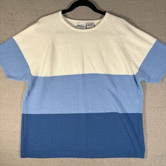 Bobbie Brooks Women Plus Size 22W 24W Short Sleeve Knit Sweater Color Block Blue - Picture 2 of 9